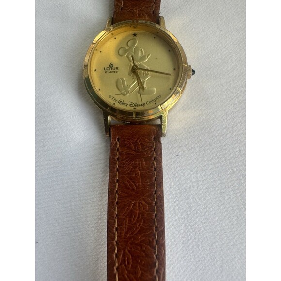Vintage Lorus Disney Mickey Mouse Watch Gold Dial Brown Leather Quartz Runs main image 8